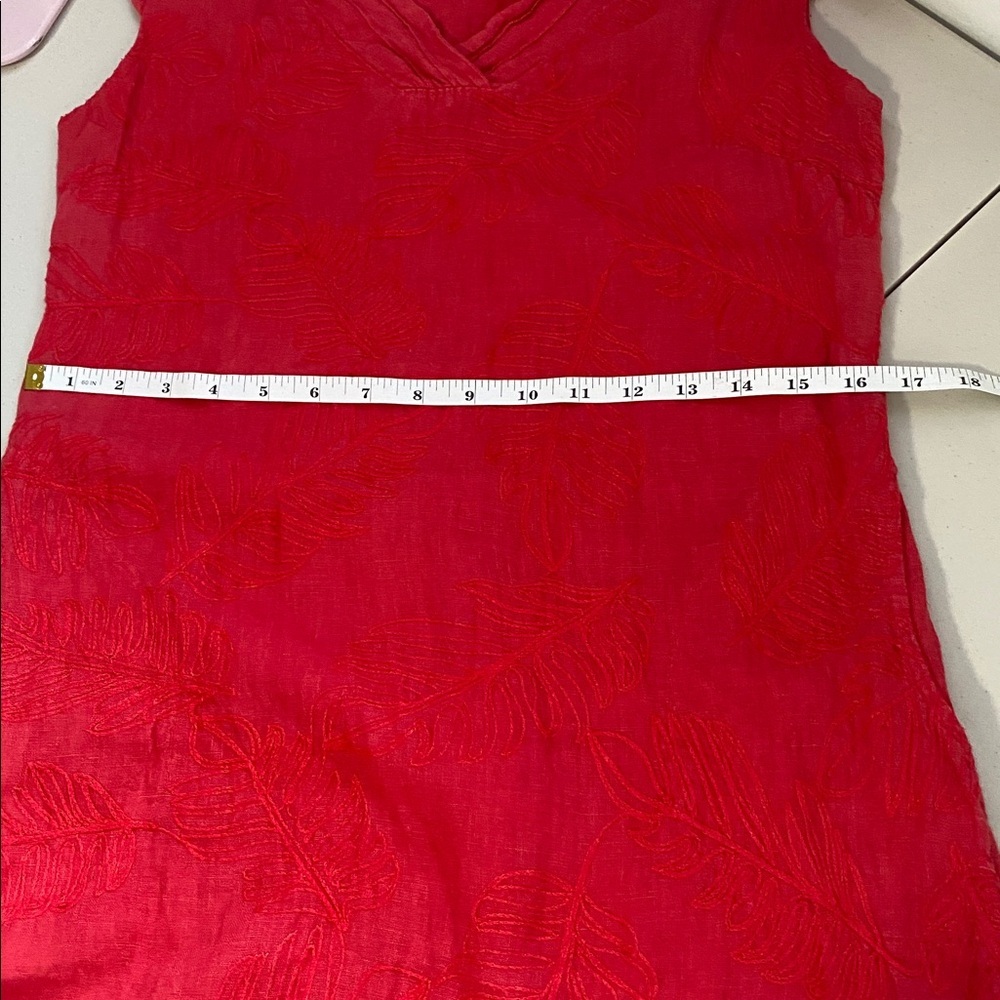 Lina Tomei Red linen embroidered floral sleeveless dress size Small - Picture 11 of 14